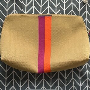 Rothy's Tan Cosmetic Bag with Purple and Orange Stripes